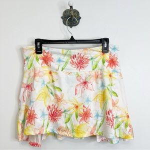 Gottex Godet Mini Skort Skirt White Pastel Floral Size L NEW Tennis Pickleball